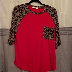 Large Zenana Red and Cheetah Top